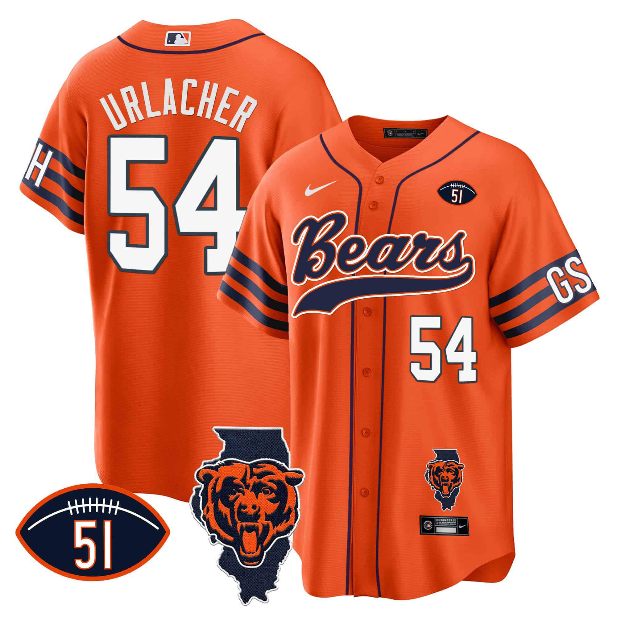Men Chicago Bears #54 Urlacher Orange 2024 Nike Patch Baseball NFL Jersey